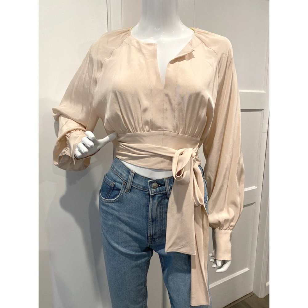 DIANE VON FURSTENBERG BLUSH TIE WAIST BLOUSE